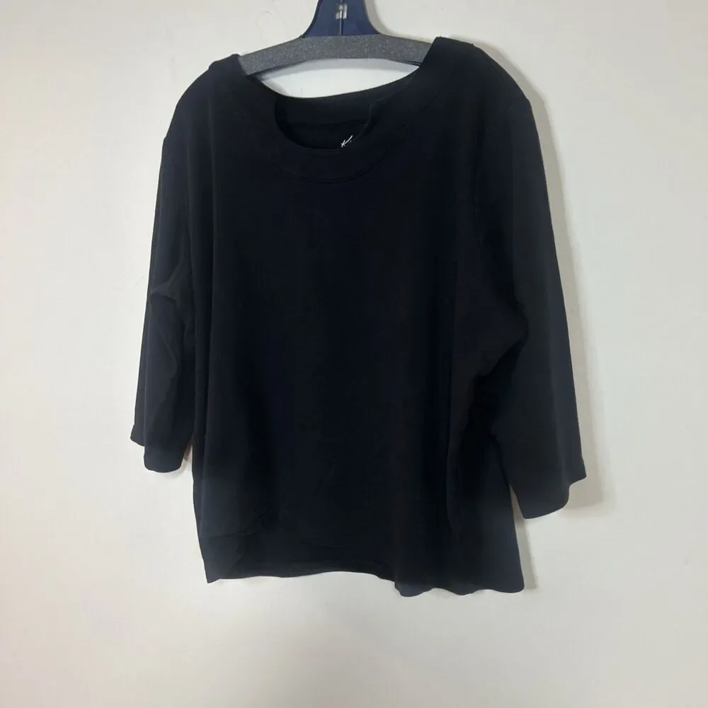 Kim Rogers Womens 2X Black 3/4 Sleeve Scoop Neck T Shirt 100% Cotton - Picture 2 of 7